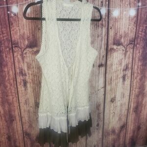A'Reve Ivory Lace Open Vest